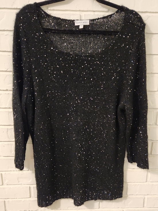 Fashion Bug Sweaters - Fashion Bug Black Sequin Sweater Top